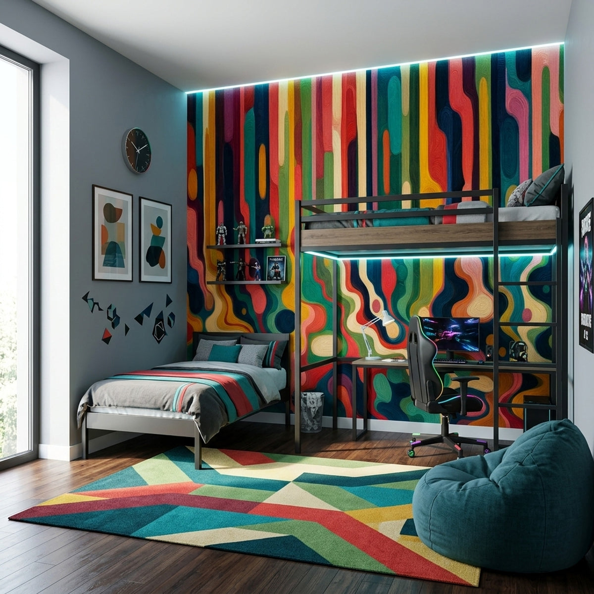 Renkli Soyut Dalgalı Poster Duvar Kağıdı Modern Salon