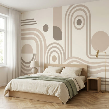 Soyut Geometrik Poster Duvar Kağıdı Bej Gri Modern Salon