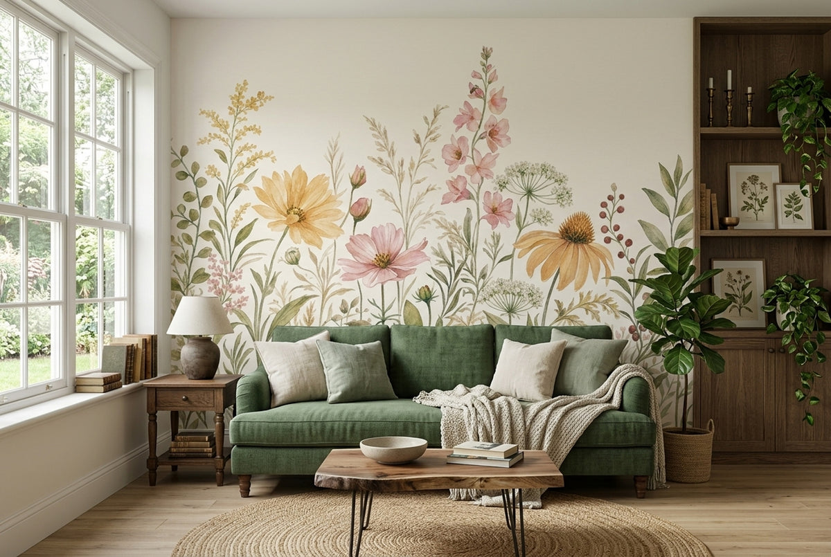 Suluboya Çiçekli Poster Duvar Kağıdı Pastel Renk Salon