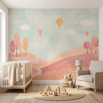Balonlu Gökyüzü Poster Duvar Kağıdı Pastel Çocuk Odası