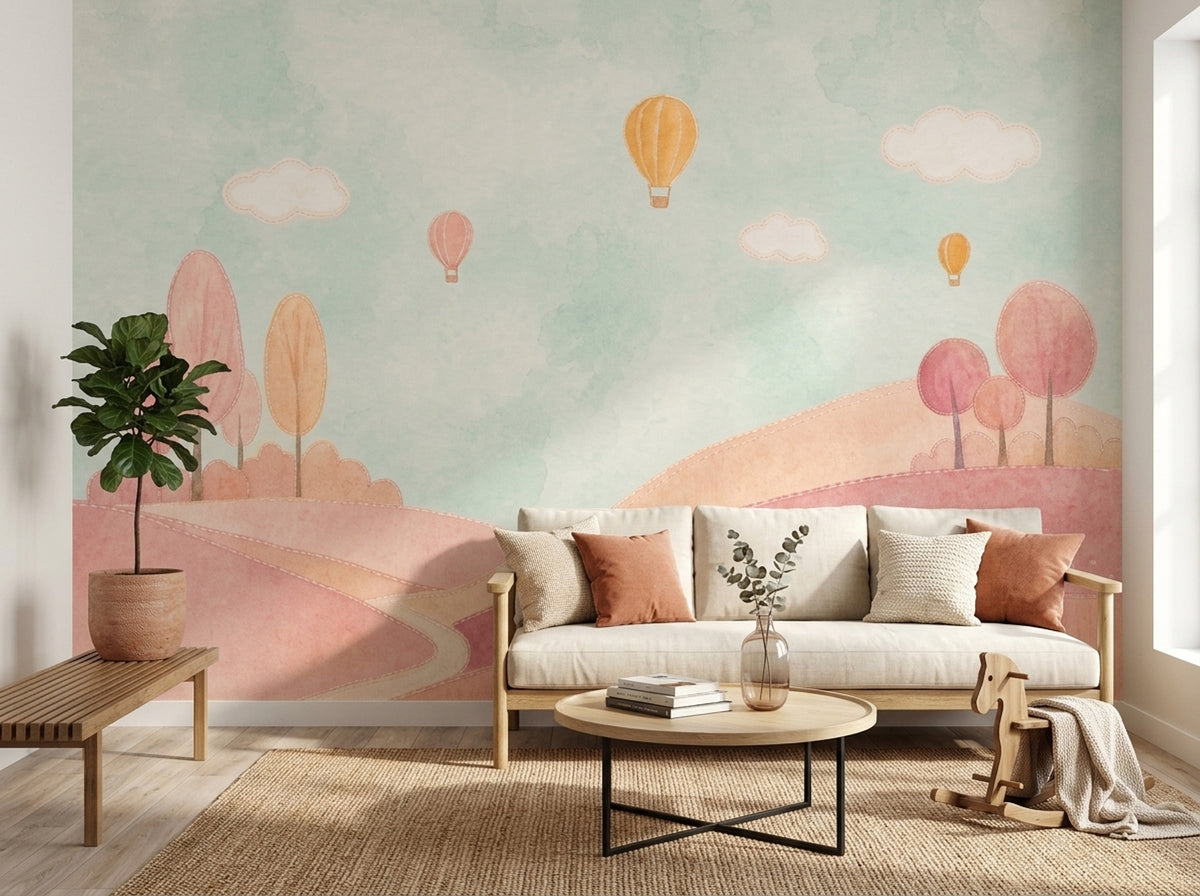 Balonlu Gökyüzü Poster Duvar Kağıdı Pastel Çocuk Odası