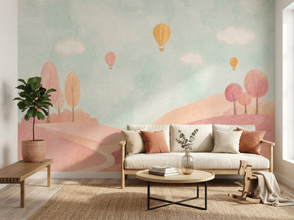 Balonlu Gökyüzü Poster Duvar Kağıdı Pastel Çocuk Odası