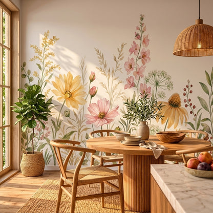Suluboya Çiçekli Poster Duvar Kağıdı Pastel Renk Salon