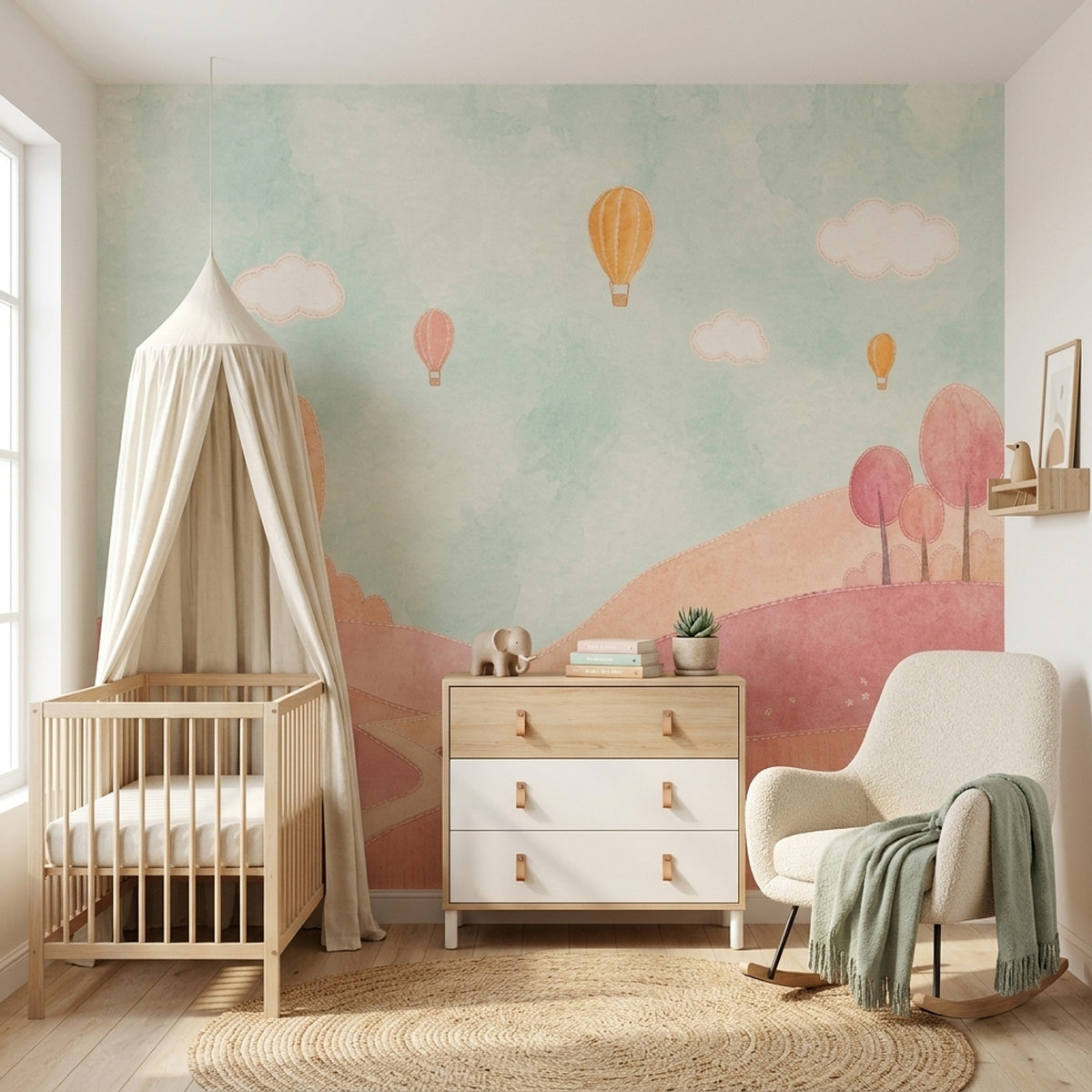 Balonlu Gökyüzü Poster Duvar Kağıdı Pastel Çocuk Odası