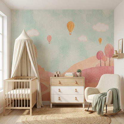 Balonlu Gökyüzü Poster Duvar Kağıdı Pastel Çocuk Odası