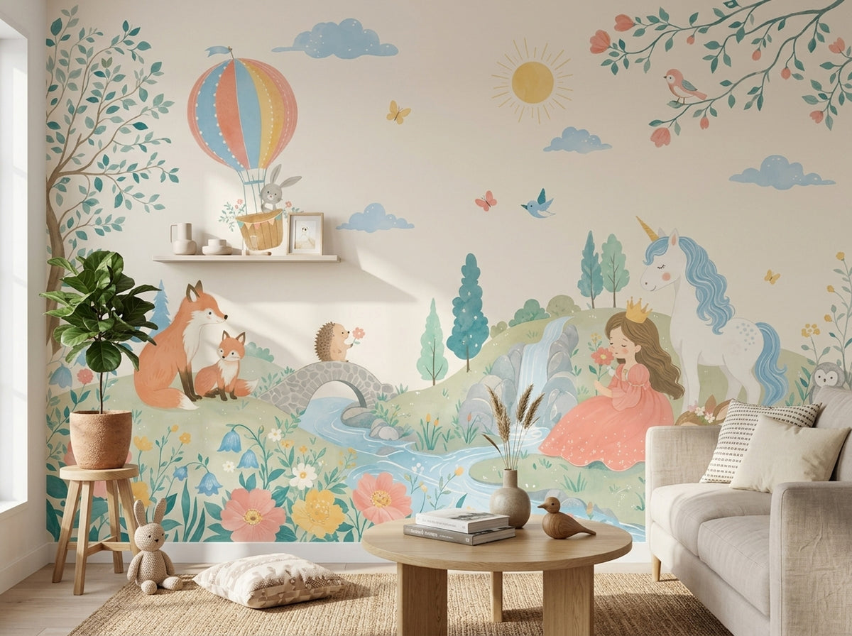 Masalsı Hayvanlı Poster Duvar Kağıdı Pastel Çocuk Odası Desenli