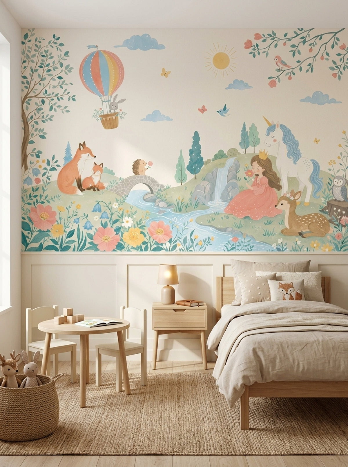 Masalsı Hayvanlı Poster Duvar Kağıdı Pastel Çocuk Odası Desenli