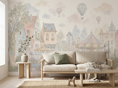 Pastel Lunapark ve Balonlu Poster Duvar Kağıdı Bebek Odası