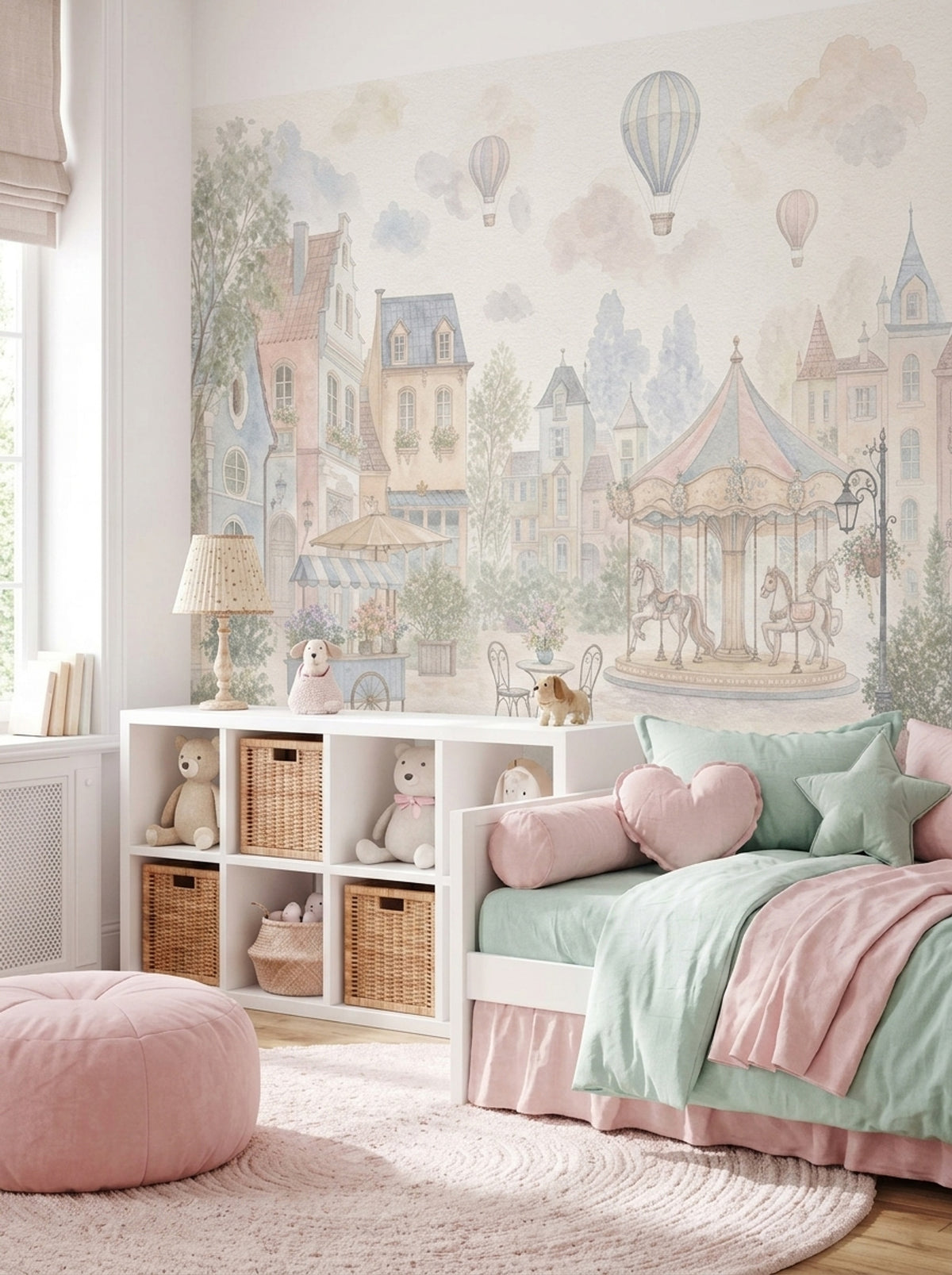 Pastel Lunapark ve Balonlu Poster Duvar Kağıdı Bebek Odası