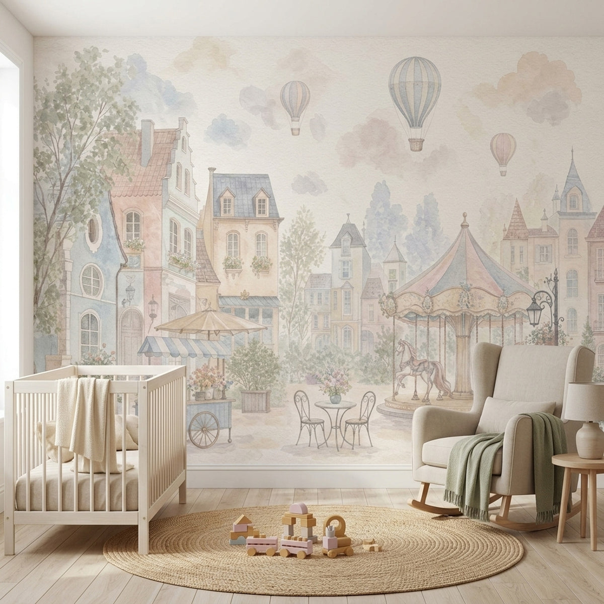 Pastel Lunapark ve Balonlu Poster Duvar Kağıdı Bebek Odası