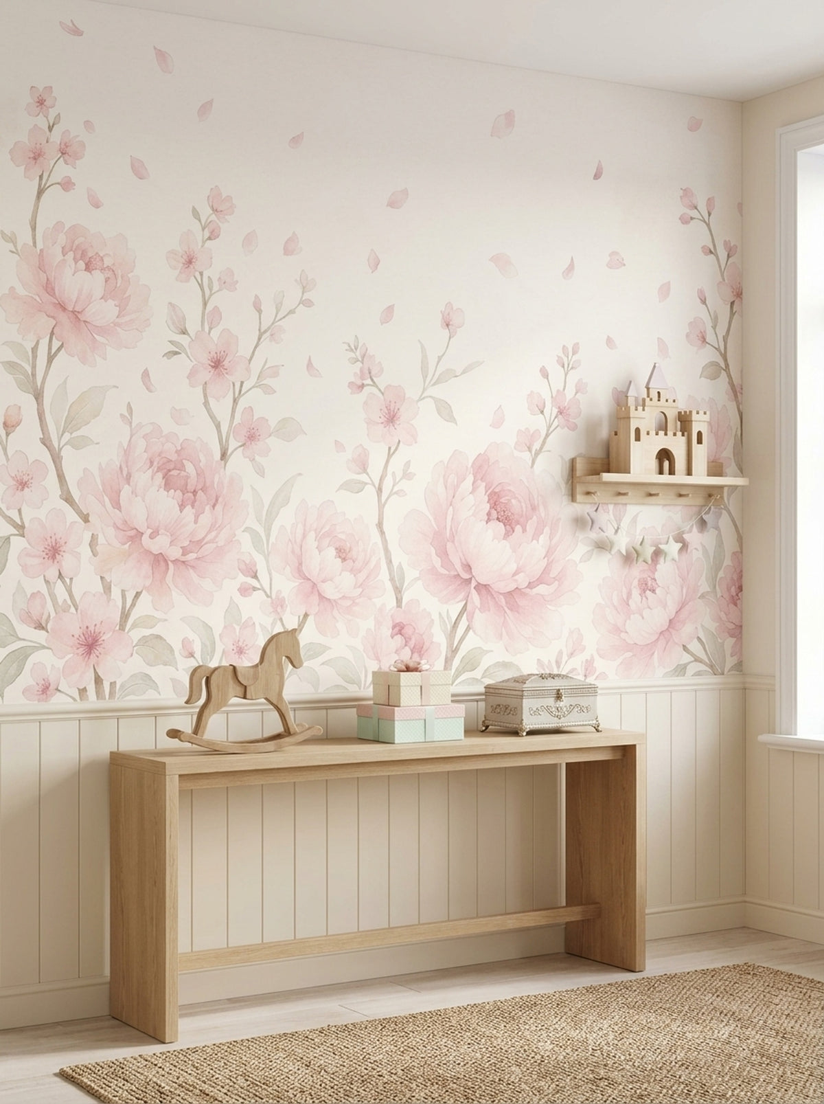 Pastel Pembe Şakayık Çiçekli Poster Duvar Kağıdı Salon Duvarı