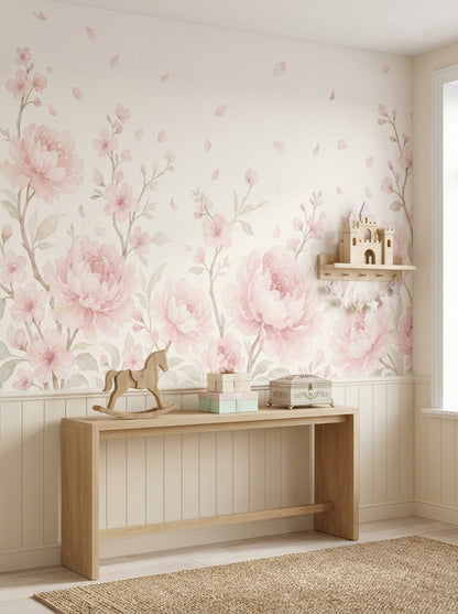Pastel Pembe Şakayık Çiçekli Poster Duvar Kağıdı Salon Duvarı