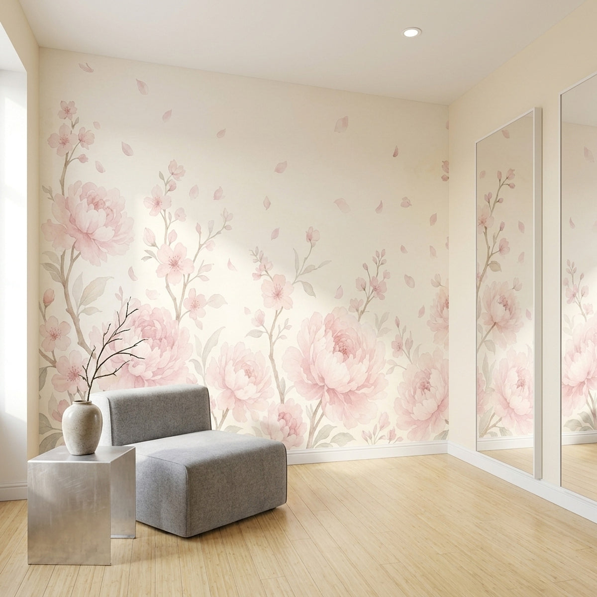 Pastel Pembe Şakayık Çiçekli Poster Duvar Kağıdı Salon Duvarı