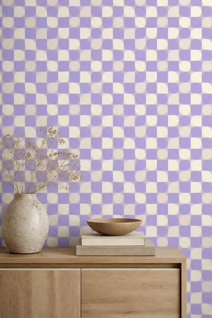 Geometrik Damalı Duvar Kağıdı Lila Krem Banyo Desenli