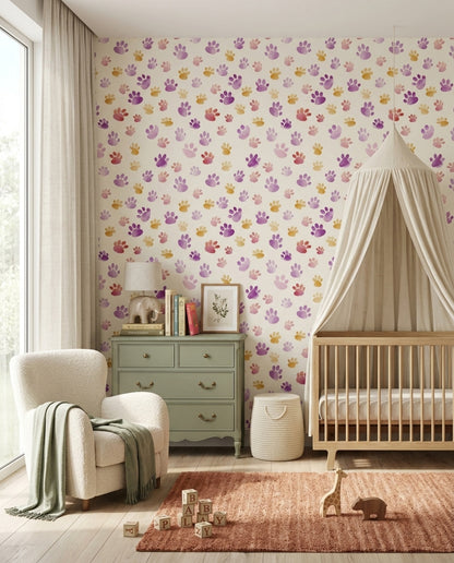 Renkli Pati İzli Duvar Kağıdı Çocuk Odası Desenli