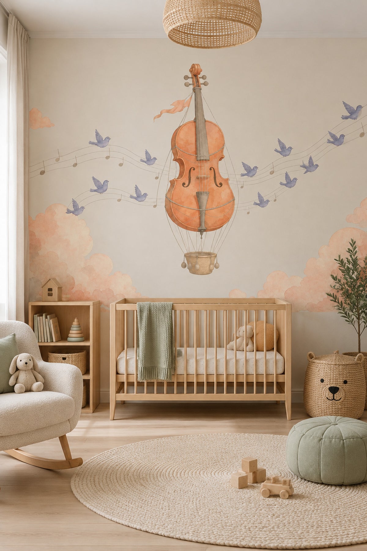 Keman ve Nota Desenli Poster Duvar Kağıdı Pastel Çocuk Odası