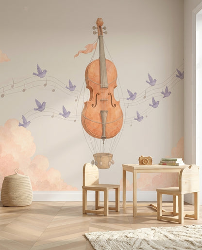 Keman ve Nota Desenli Poster Duvar Kağıdı Pastel Çocuk Odası