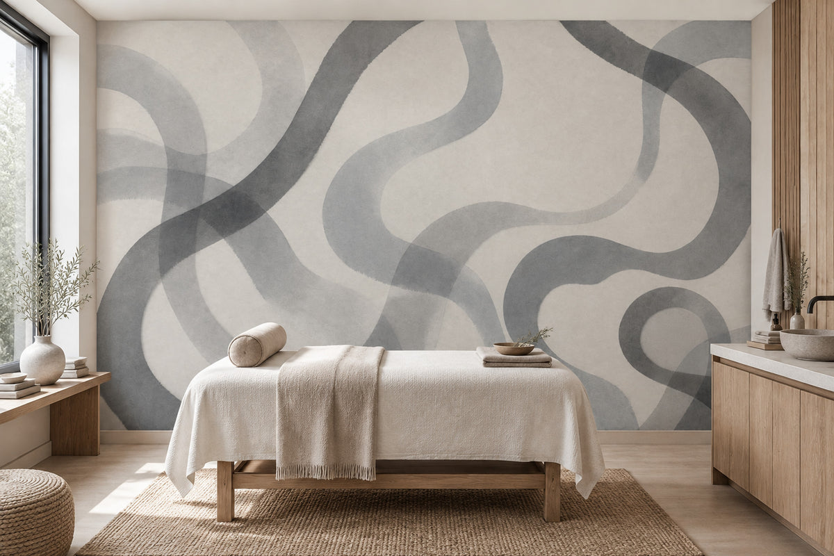 Gri Dalgalı Soyut Poster Duvar Kağıdı Modern Salon Duvarı