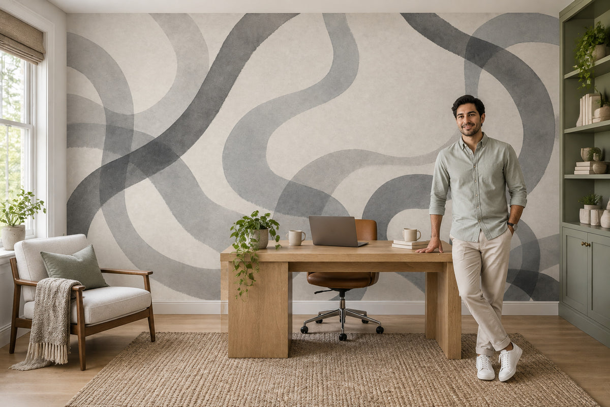 Gri Dalgalı Soyut Poster Duvar Kağıdı Modern Salon Duvarı
