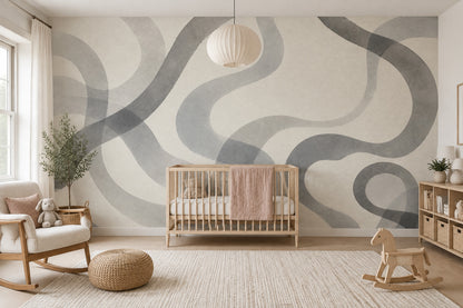 Gri Dalgalı Soyut Poster Duvar Kağıdı Modern Salon Duvarı