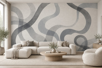 Gri Dalgalı Soyut Poster Duvar Kağıdı Modern Salon Duvarı