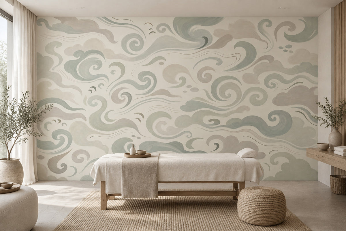 Soyut Bulut ve Rüzgar Poster Duvar Kağıdı Yeşil Gri