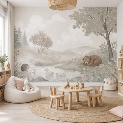 Orman Hayvanlı Poster Duvar Kağıdı Pastel Çocuk Odası