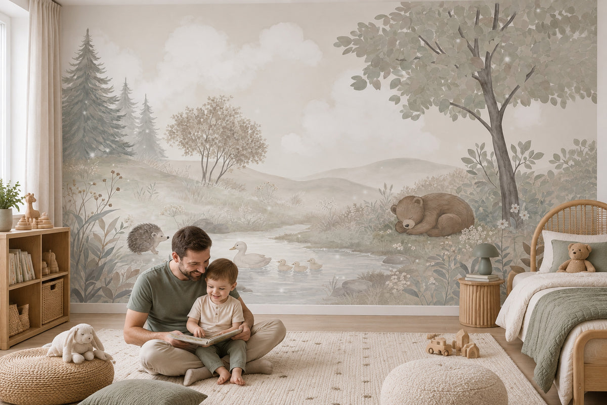 Orman Hayvanlı Poster Duvar Kağıdı Pastel Çocuk Odası
