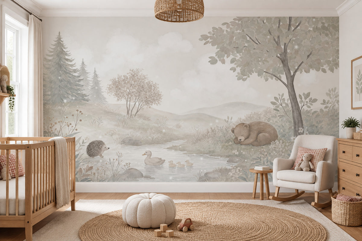 Orman Hayvanlı Poster Duvar Kağıdı Pastel Çocuk Odası