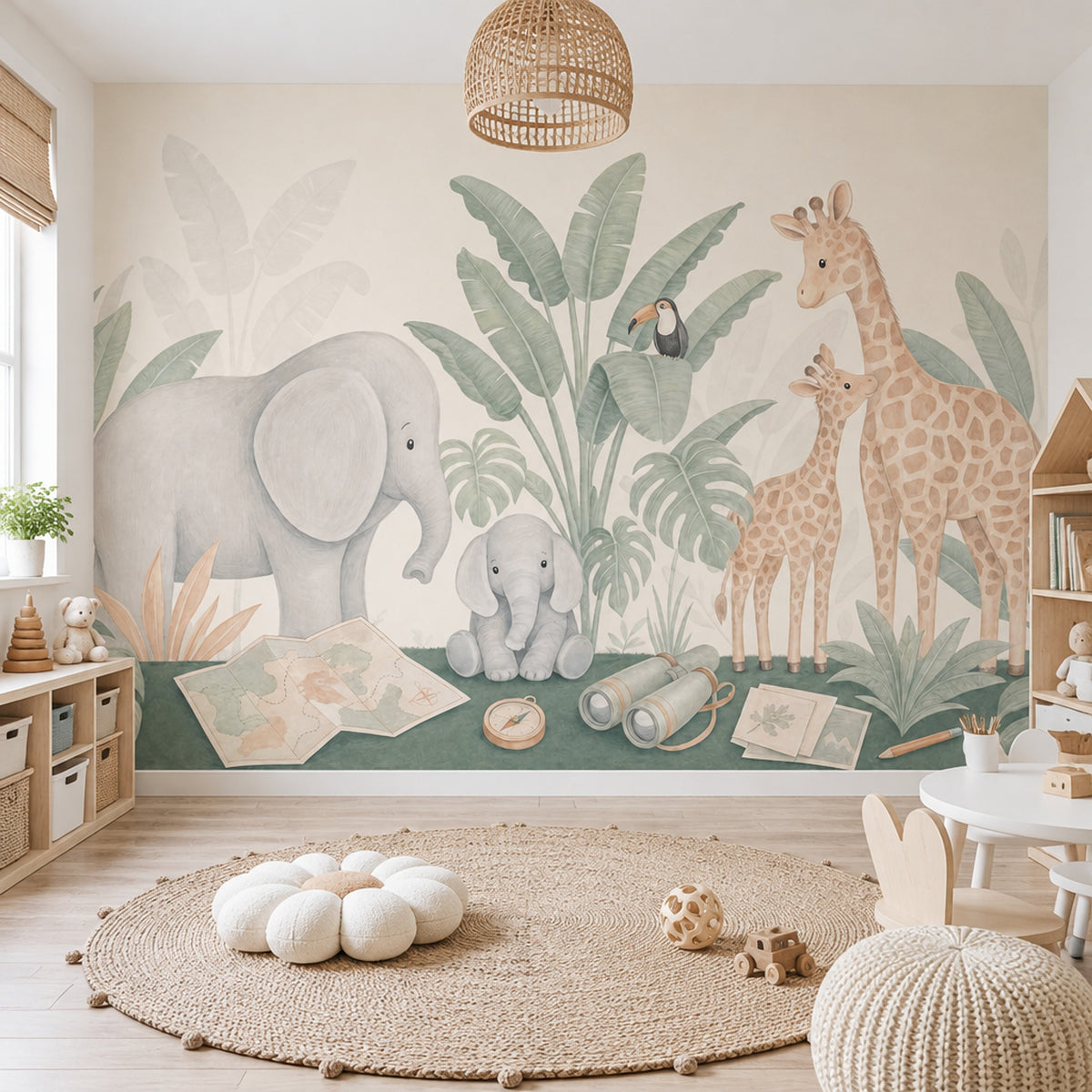 Safari Hayvanlı Poster Duvar Kağıdı Yeşil Bebek Odası