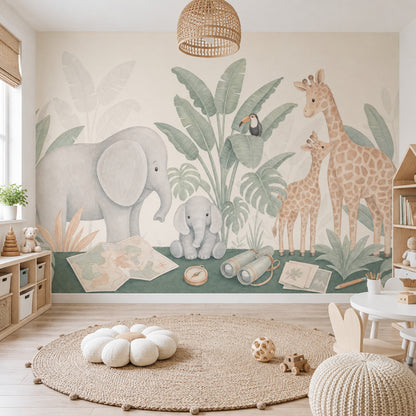 Safari Hayvanlı Poster Duvar Kağıdı Yeşil Bebek Odası