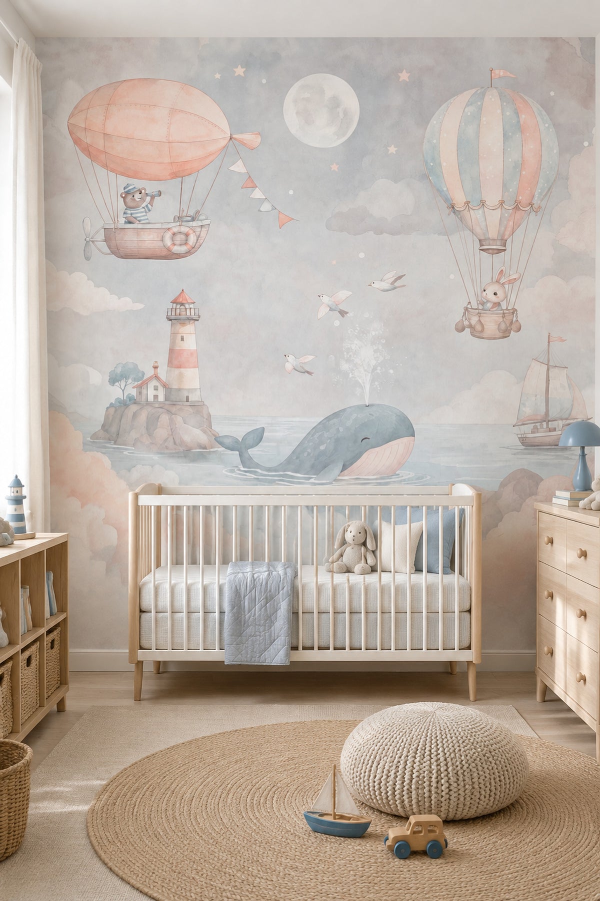 Balonlu Deniz Macerası Poster Duvar Kağıdı Pastel Bebek Odası