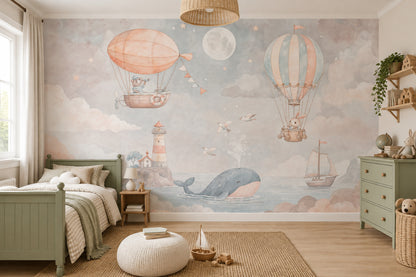 Balonlu Deniz Macerası Poster Duvar Kağıdı Pastel Bebek Odası