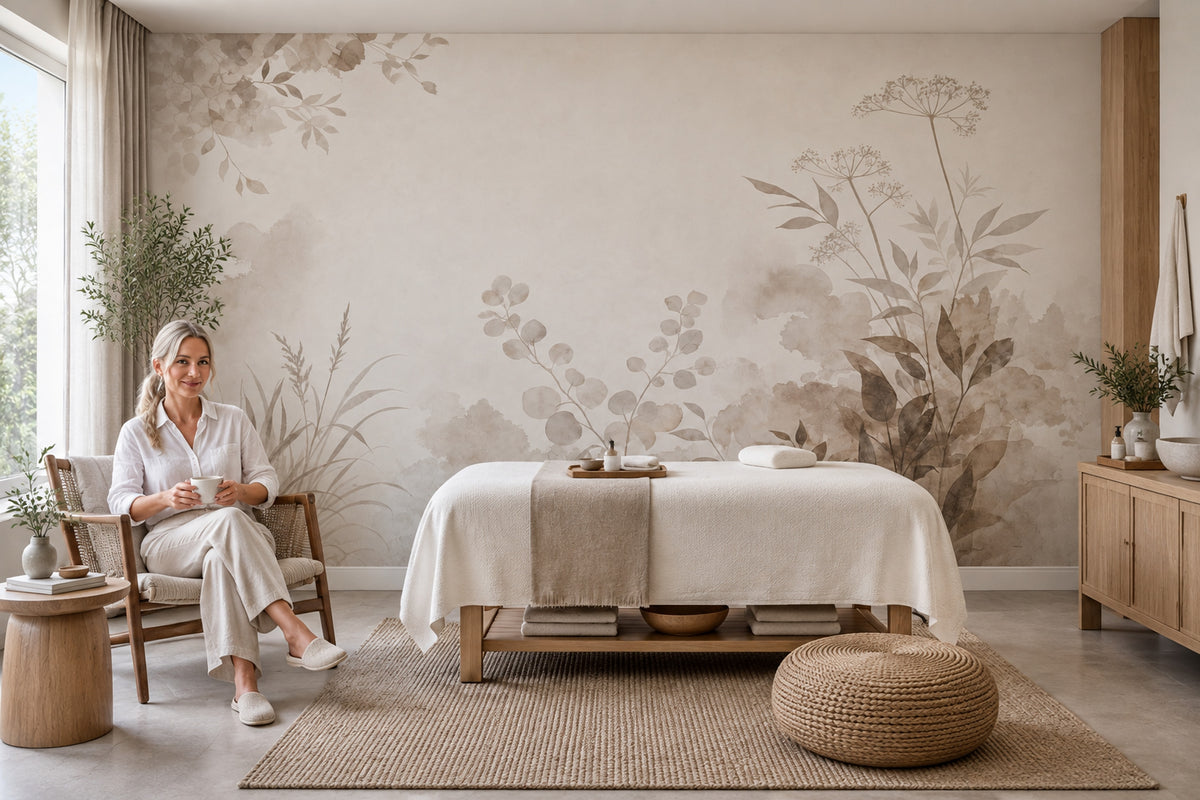 Bej Suluboya Botanik Poster Duvar Kağıdı Minimal Salon