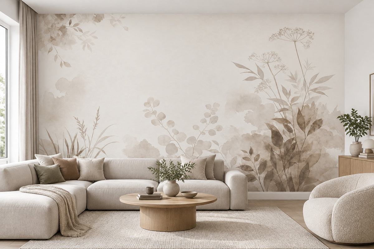 Bej Suluboya Botanik Poster Duvar Kağıdı Minimal Salon