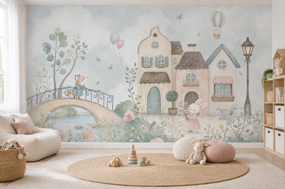 Masalsı Köy Poster Duvar Kağıdı Pastel Bebek Odası