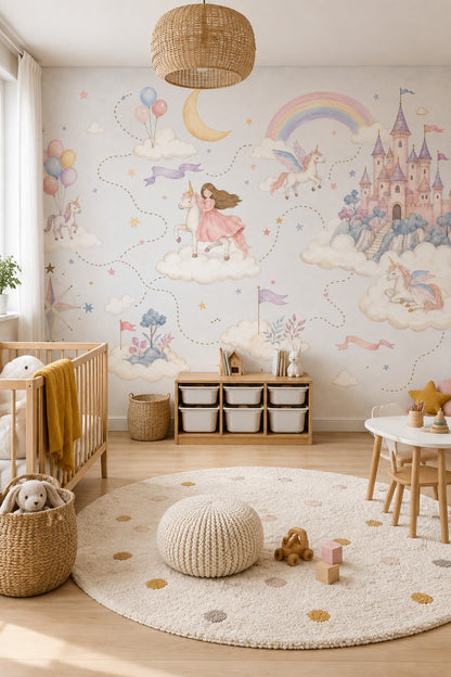 Unicornlu Masal Poster Duvar Kağıdı Pastel Çocuk Odası