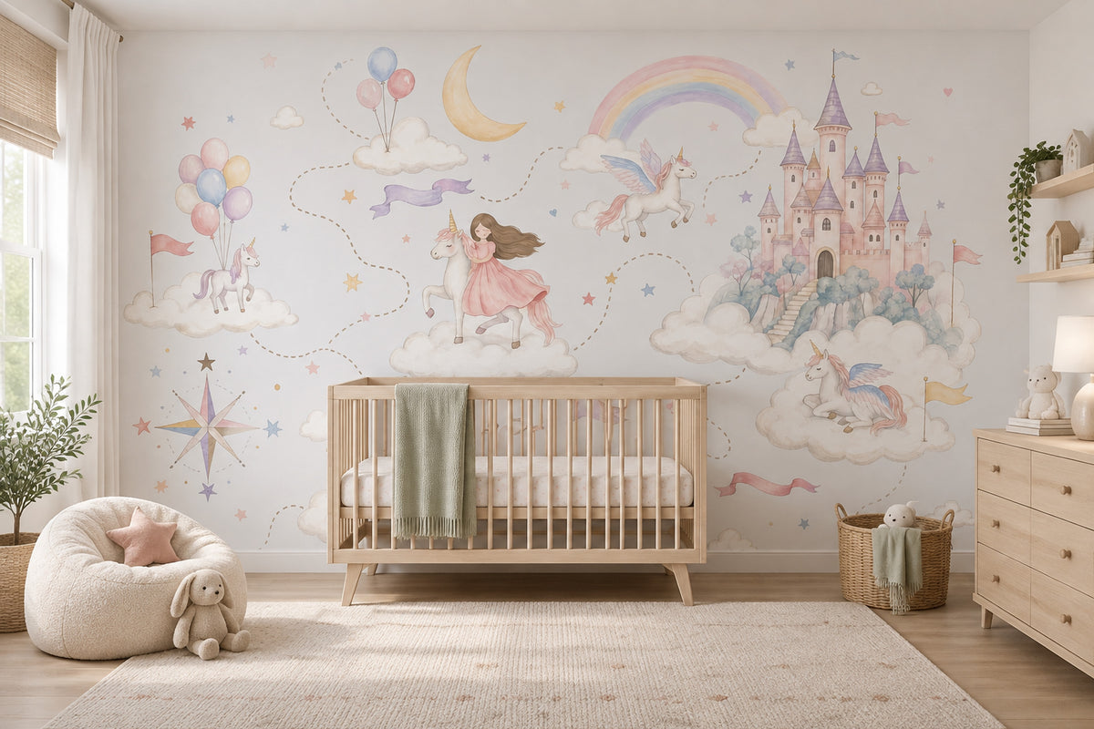Unicornlu Masal Poster Duvar Kağıdı Pastel Çocuk Odası