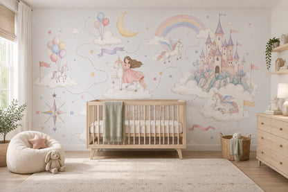 Unicornlu Masal Poster Duvar Kağıdı Pastel Çocuk Odası