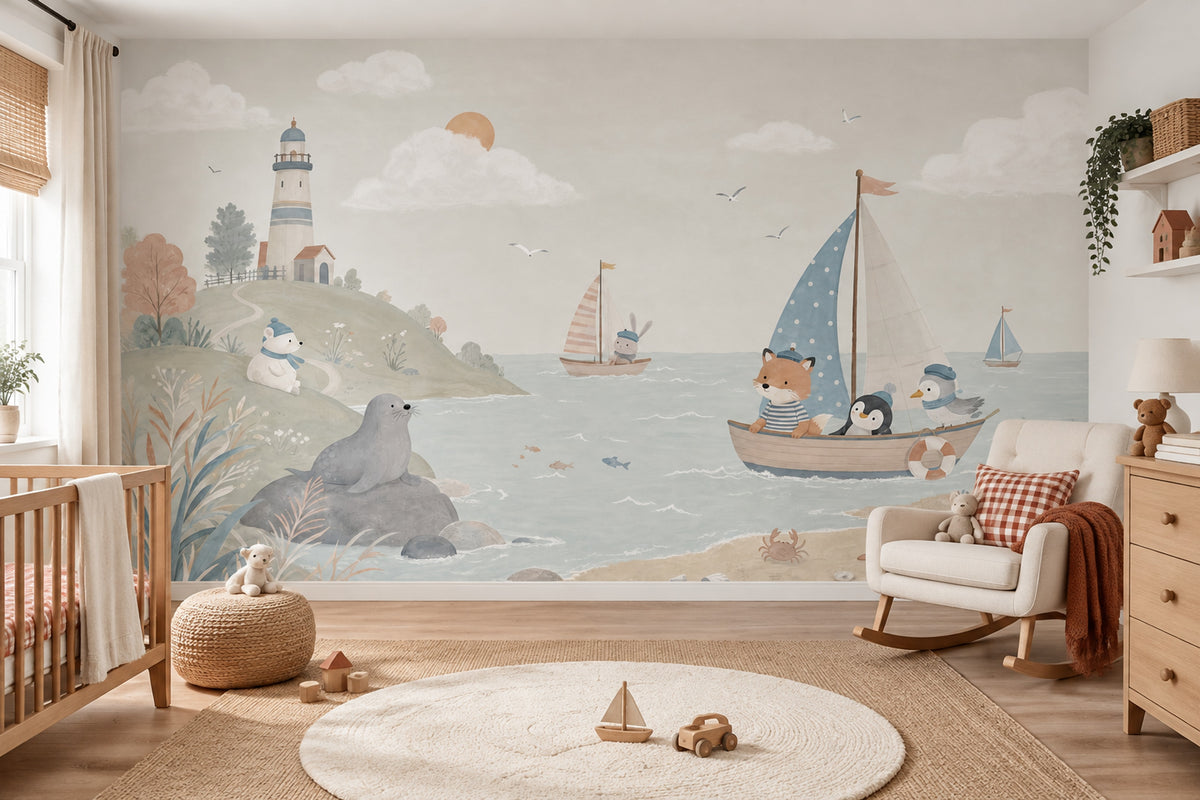 Denizci Hayvanlar Poster Duvar Kağıdı Pastel Çocuk Odası