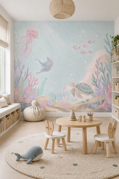 Deniz Canlıları Poster Duvar Kağıdı Pastel Çocuk Odası
