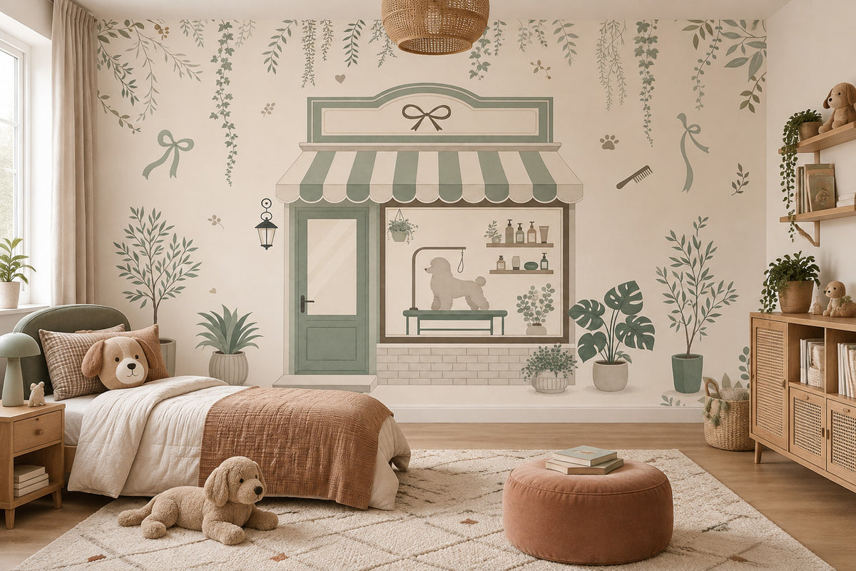 Köpek Kuaförü Çocuk Odası Poster Duvar Kağıdı Yeşil