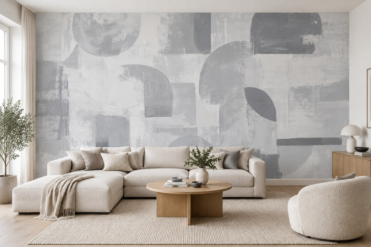 Soyut Geometrik Poster Duvar Kağıdı Gri Tonlu Salon Duvarı