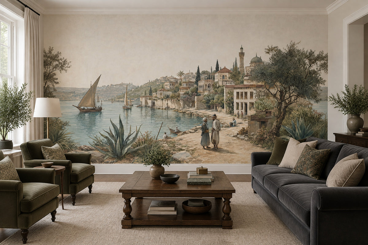 Boğaz Manzaralı Poster Duvar Kağıdı Osmanlı Mimari ve Yelkenli