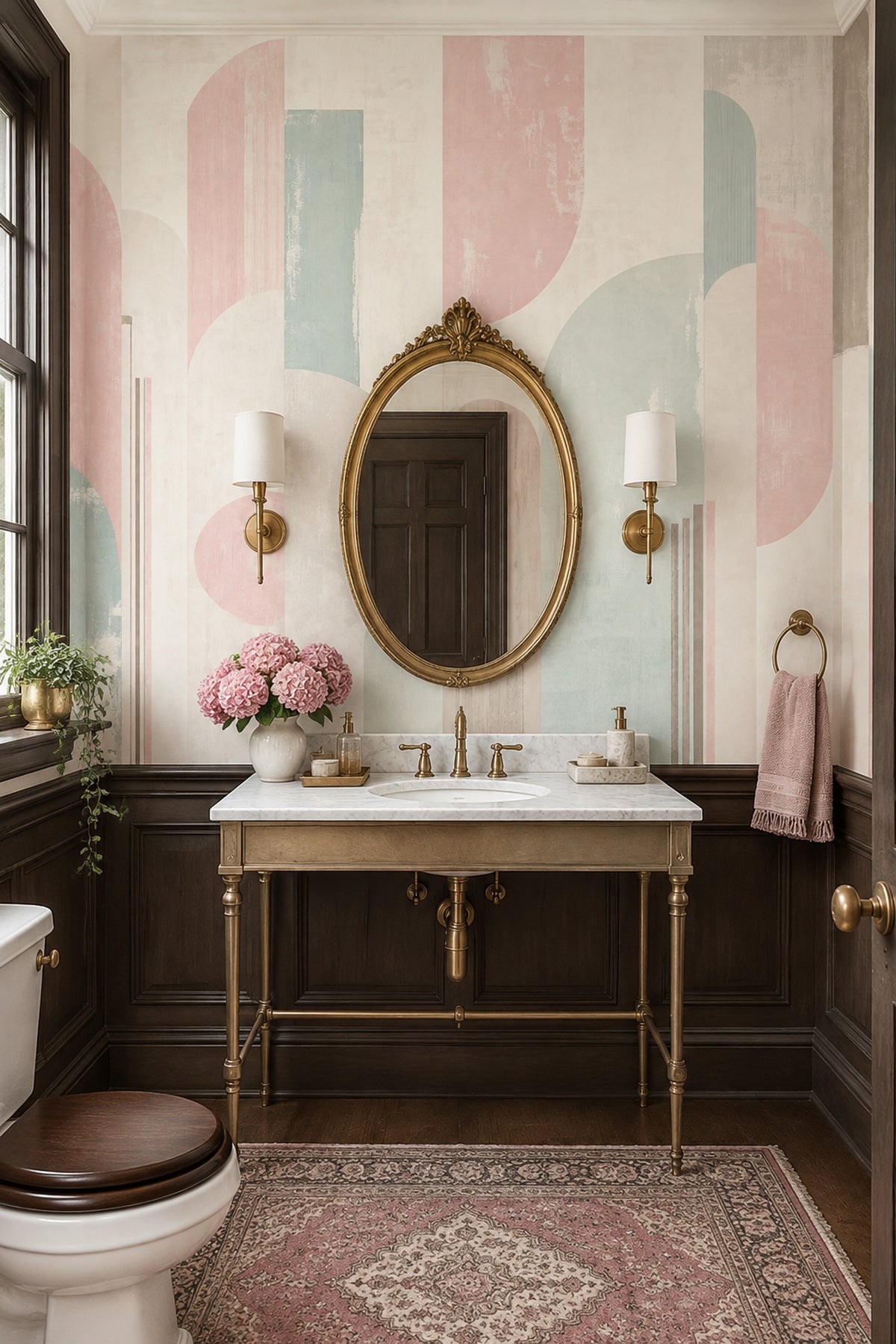 Pastel Geometrik Poster Duvar Kağıdı Pembe Yeşil Yatak Odası