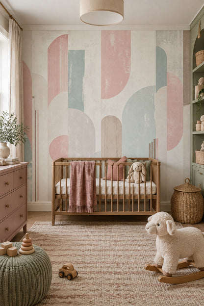 Pastel Geometrik Poster Duvar Kağıdı Pembe Yeşil Yatak Odası