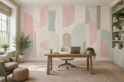 Pastel Geometrik Poster Duvar Kağıdı Pembe Yeşil Yatak Odası