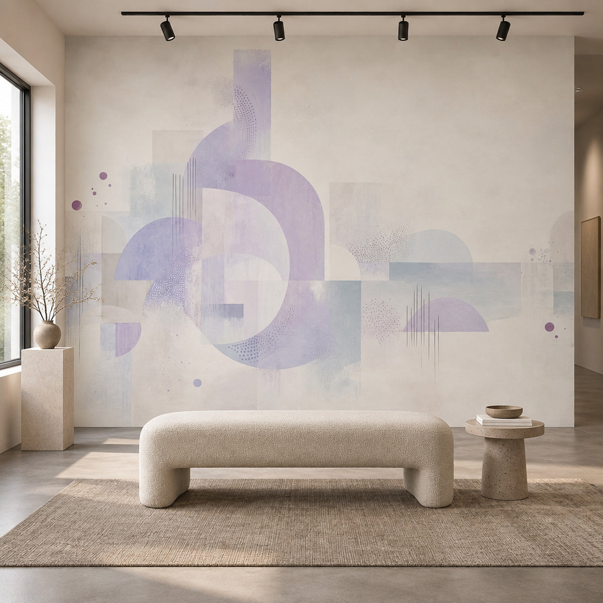 Pastel Geometrik Poster Duvar Kağıdı Lila Tonlu Yatak Odası