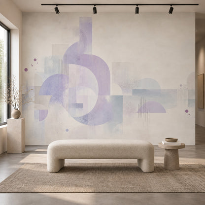 Pastel Geometrik Poster Duvar Kağıdı Lila Tonlu Yatak Odası
