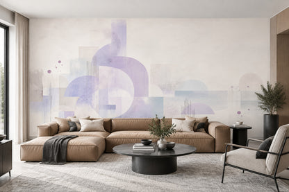 Pastel Geometrik Poster Duvar Kağıdı Lila Tonlu Yatak Odası